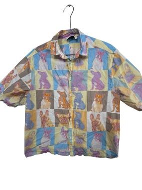 Retro 90s French Bulldog Checkered OSOS Women’s Oversized S Button Down Shirt
